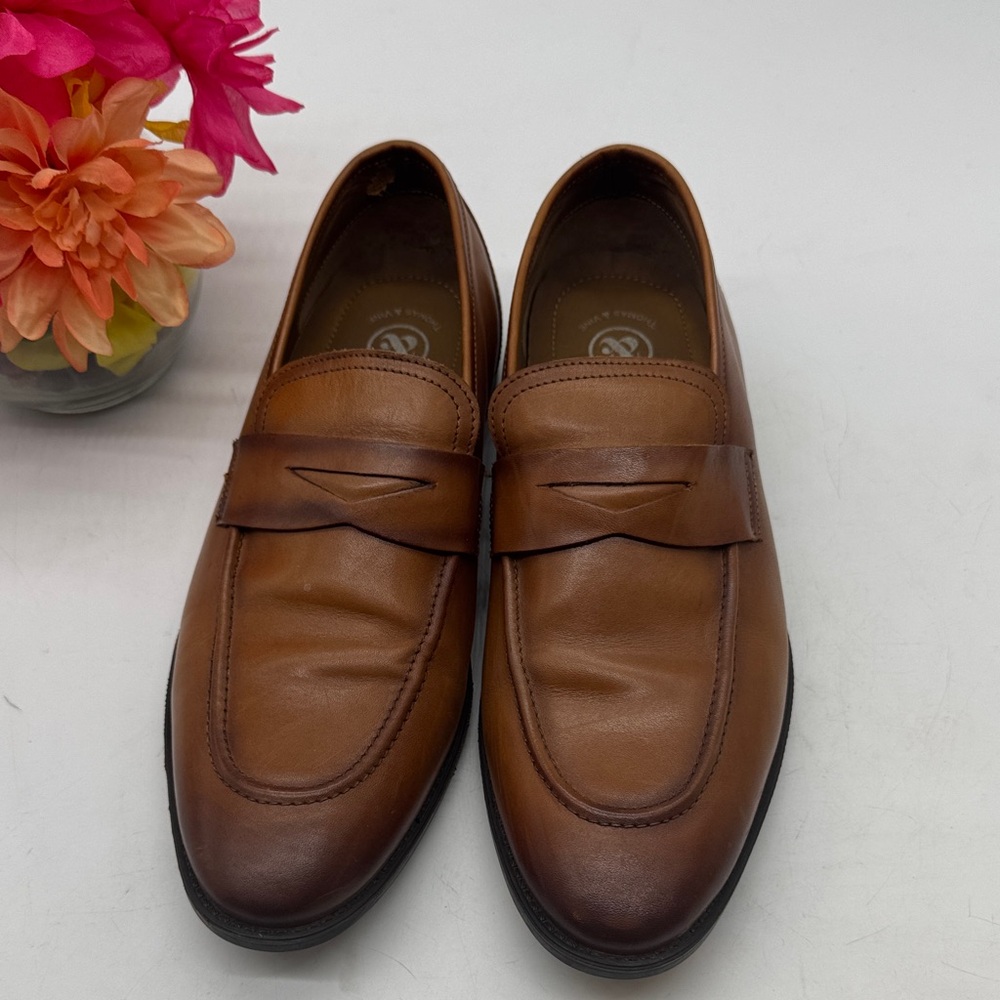 Thomas & Vine Classic Brown Leather Penny Loafers Size 10.5 MS8415E